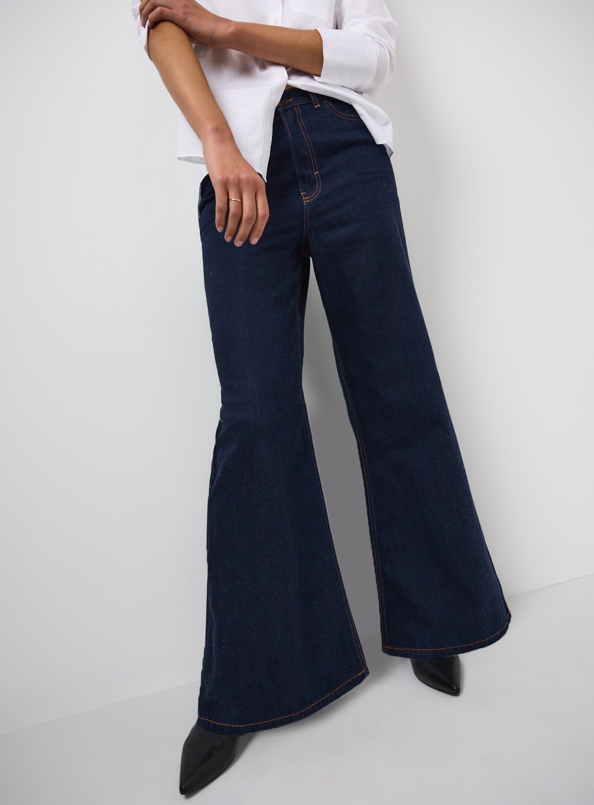 Dark Denim Cotton Blend High Rise Palazzo Flared Jeans 8L - Image 2 thumbnail